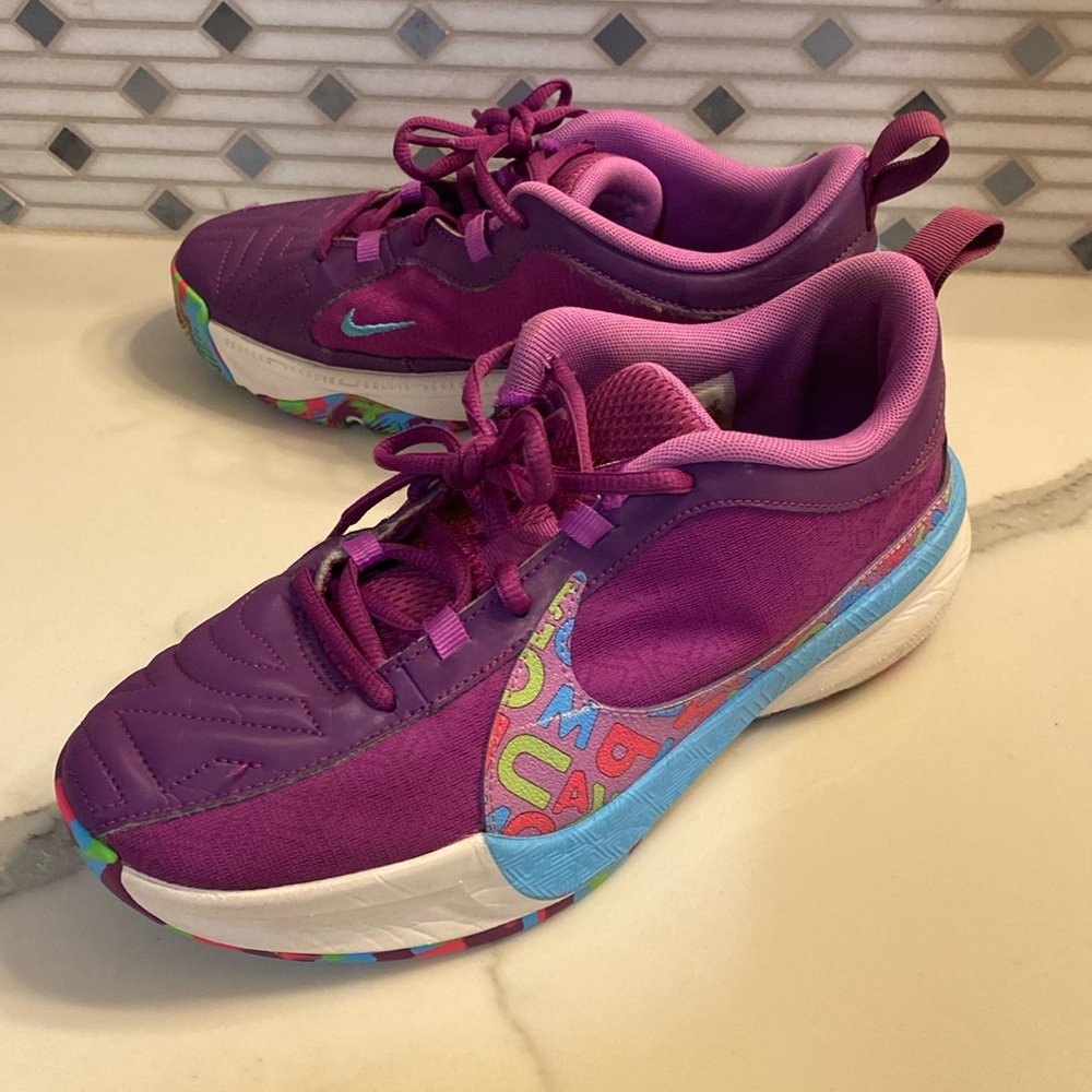 Size 5.5Y - Nike Zoom Freak 5 GS Alphabet Bros Purple Basketball | DZ4486-500